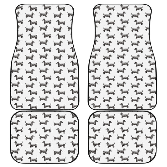 Black And White Dachshund Pattern Print Front and Back Car Floor Mats