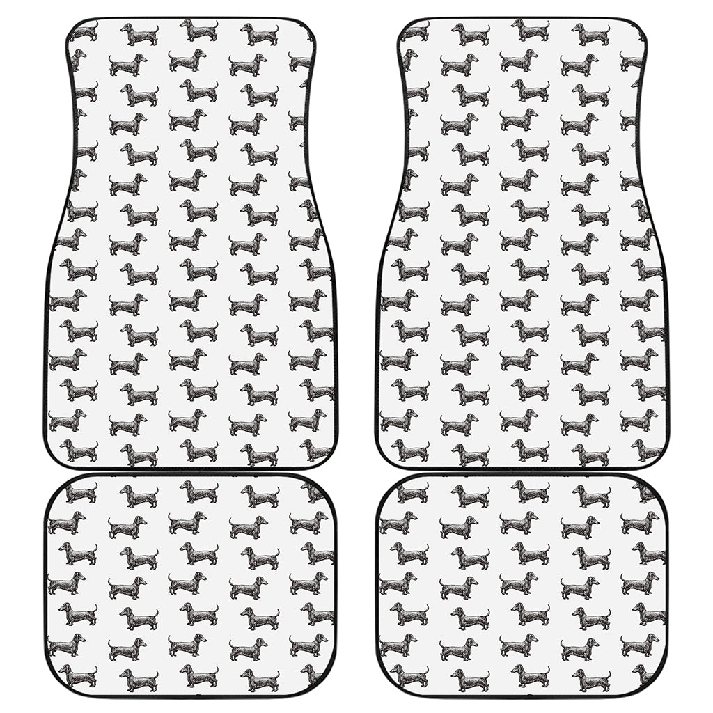 Black And White Dachshund Pattern Print Front and Back Car Floor Mats