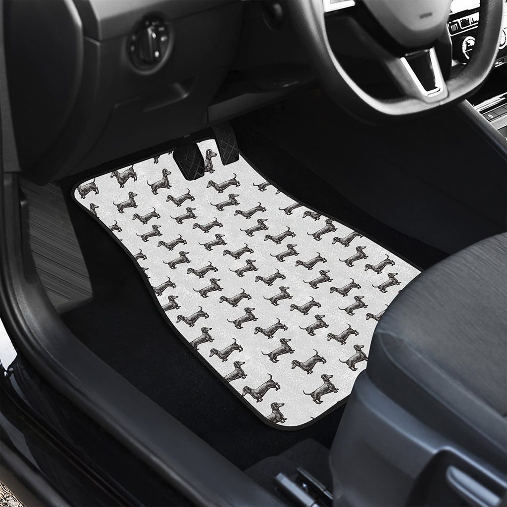 Black And White Dachshund Pattern Print Front and Back Car Floor Mats