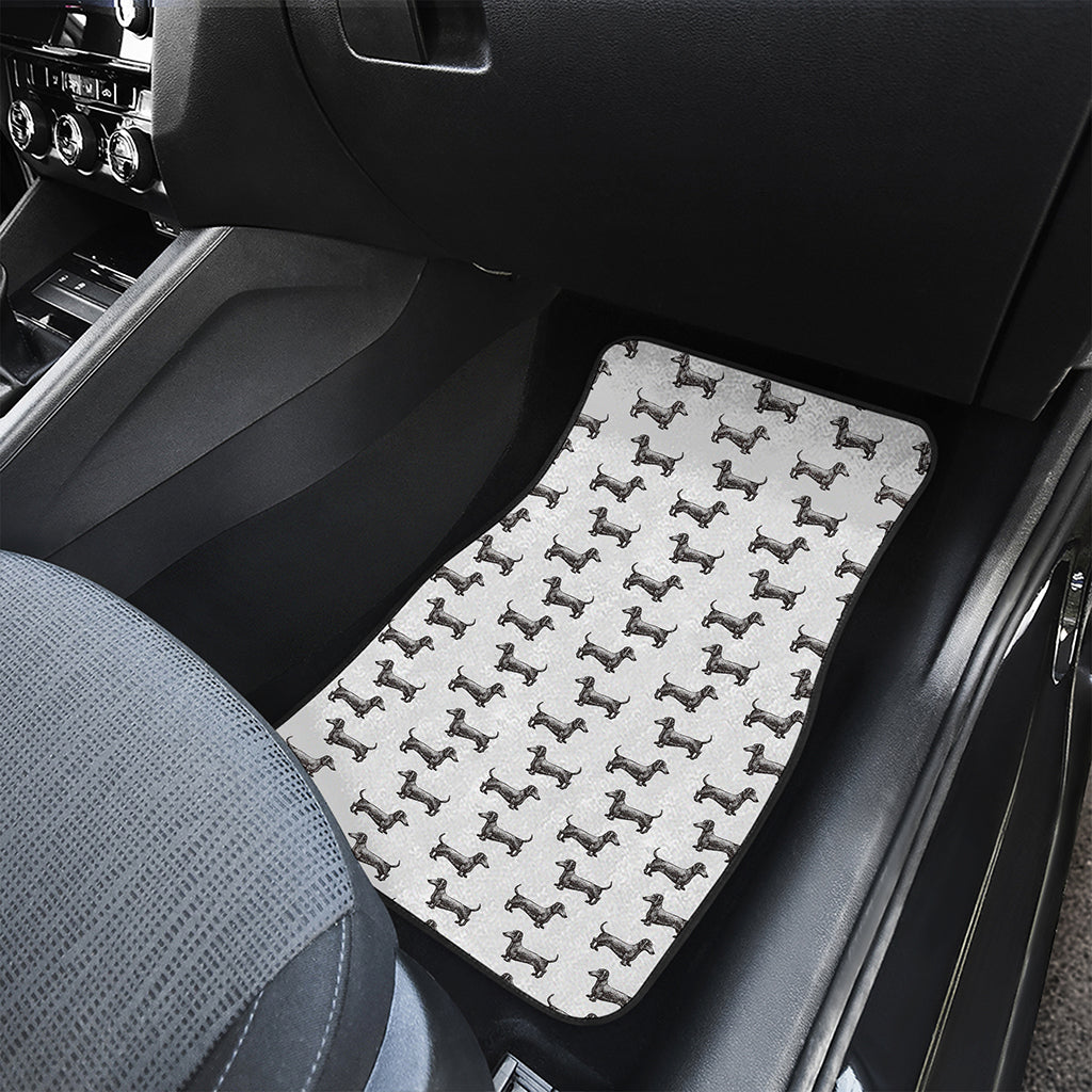 Black And White Dachshund Pattern Print Front and Back Car Floor Mats