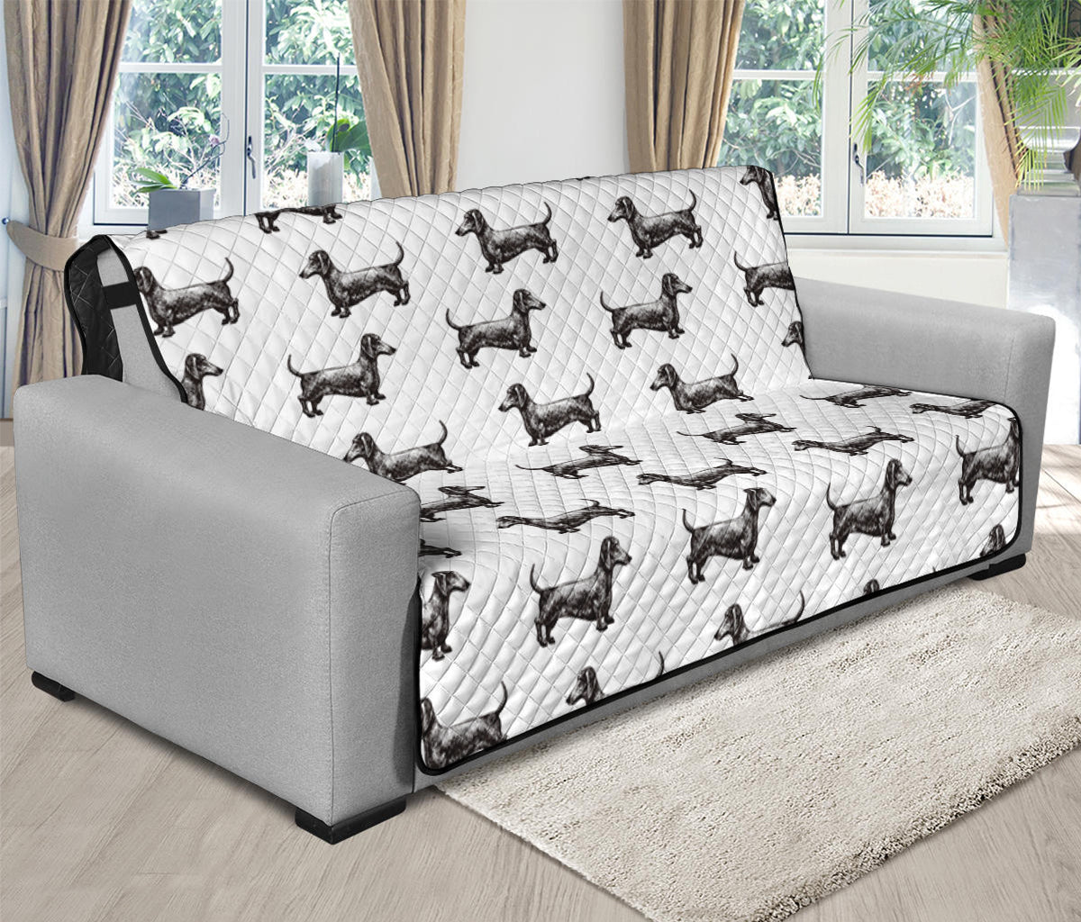 Black And White Dachshund Pattern Print Futon Protector