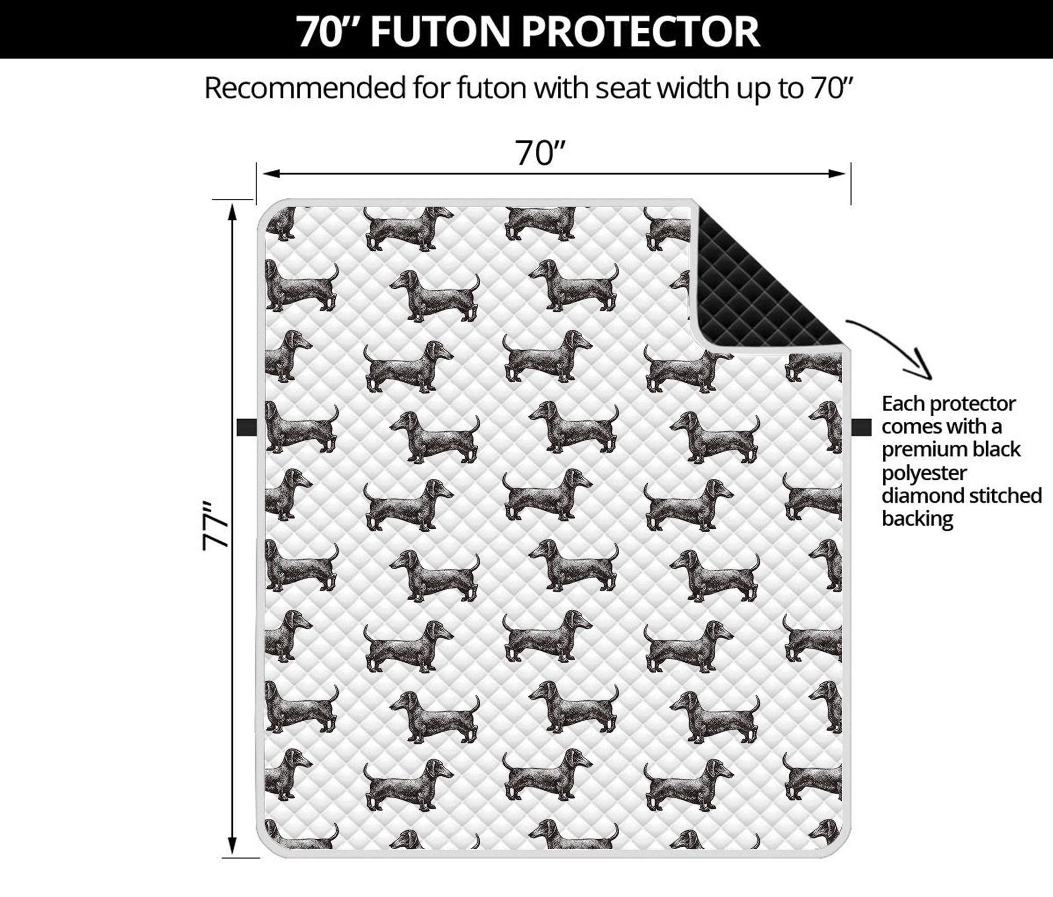 Black And White Dachshund Pattern Print Futon Protector