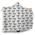 Black And White Dachshund Pattern Print Hooded Blanket