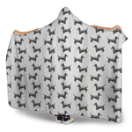 Black And White Dachshund Pattern Print Hooded Blanket