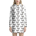 Black And White Dachshund Pattern Print Pullover Hoodie Dress