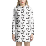 Black And White Dachshund Pattern Print Hoodie Dress