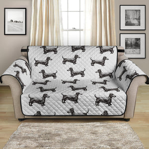 Black And White Dachshund Pattern Print Loveseat Protector