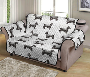 Black And White Dachshund Pattern Print Loveseat Protector