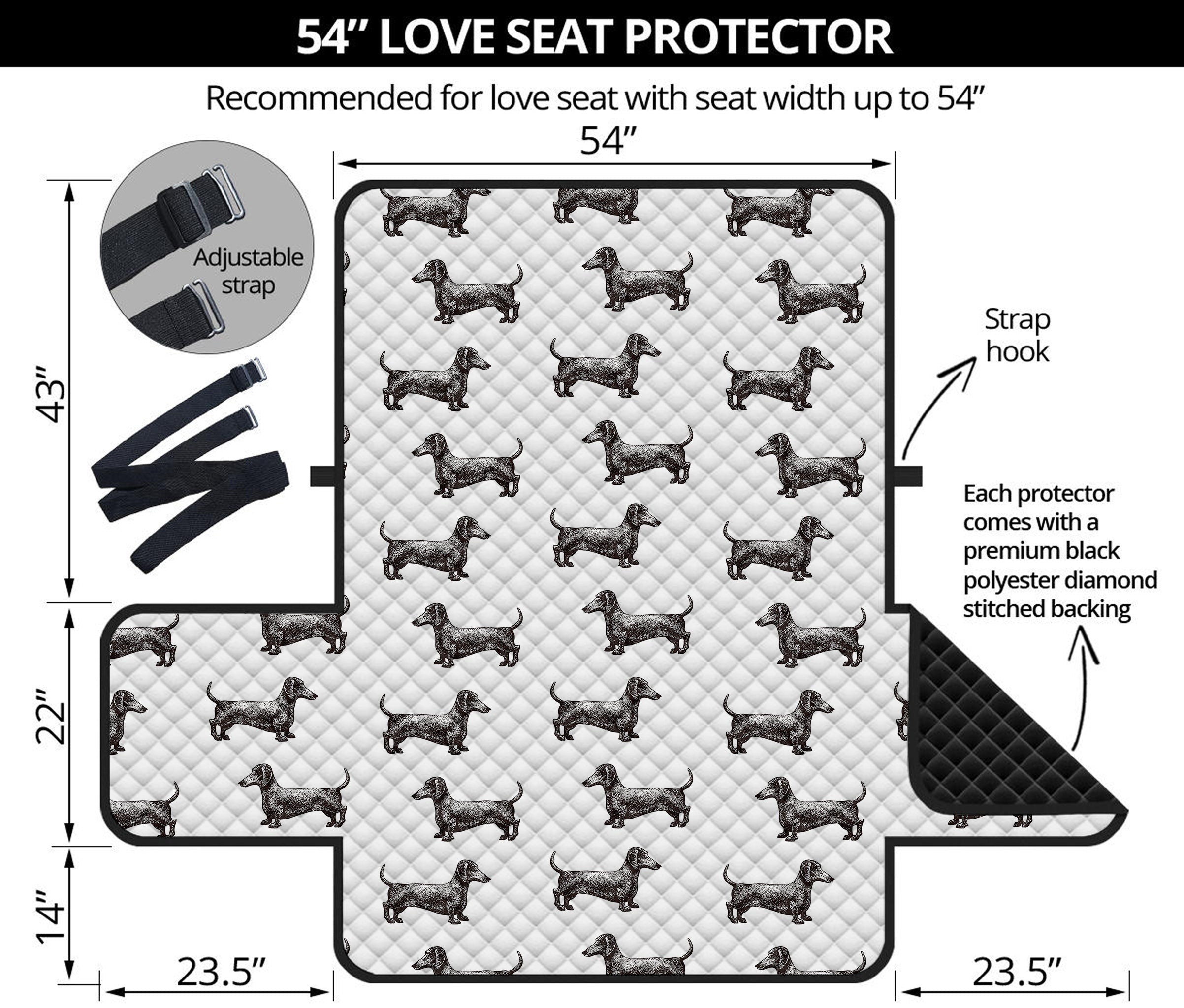 Black And White Dachshund Pattern Print Loveseat Protector