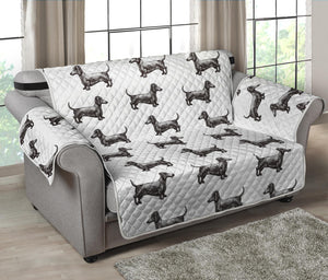 Black And White Dachshund Pattern Print Loveseat Protector