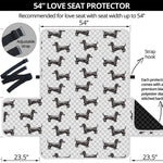 Black And White Dachshund Pattern Print Loveseat Protector