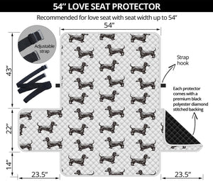 Black And White Dachshund Pattern Print Loveseat Protector