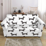 Black And White Dachshund Pattern Print Loveseat Slipcover