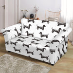 Black And White Dachshund Pattern Print Loveseat Slipcover