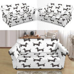 Black And White Dachshund Pattern Print Loveseat Slipcover