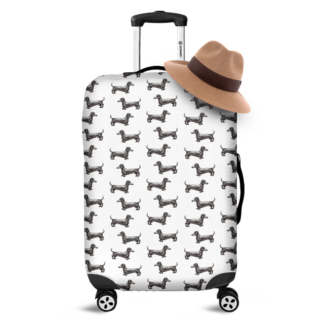 Black And White Dachshund Pattern Print Luggage Cover