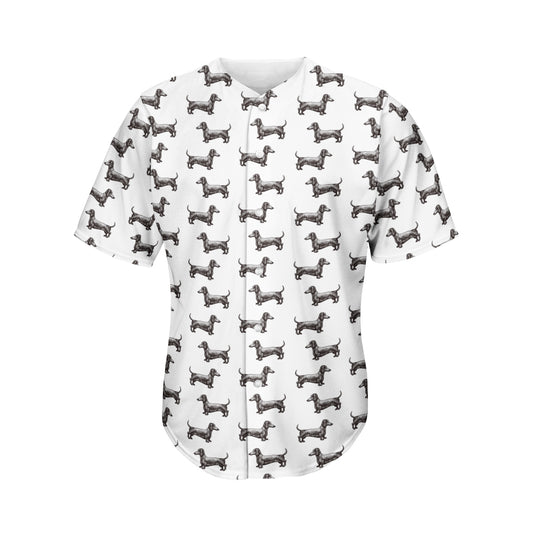 Black And White Dachshund Pattern Print Men's Baseball Jersey