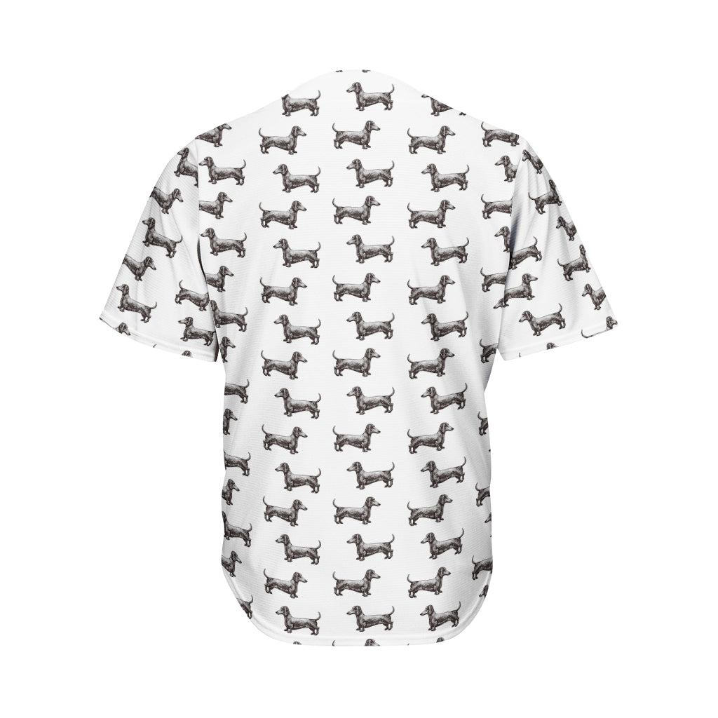 Black And White Dachshund Pattern Print Men's Baseball Jersey