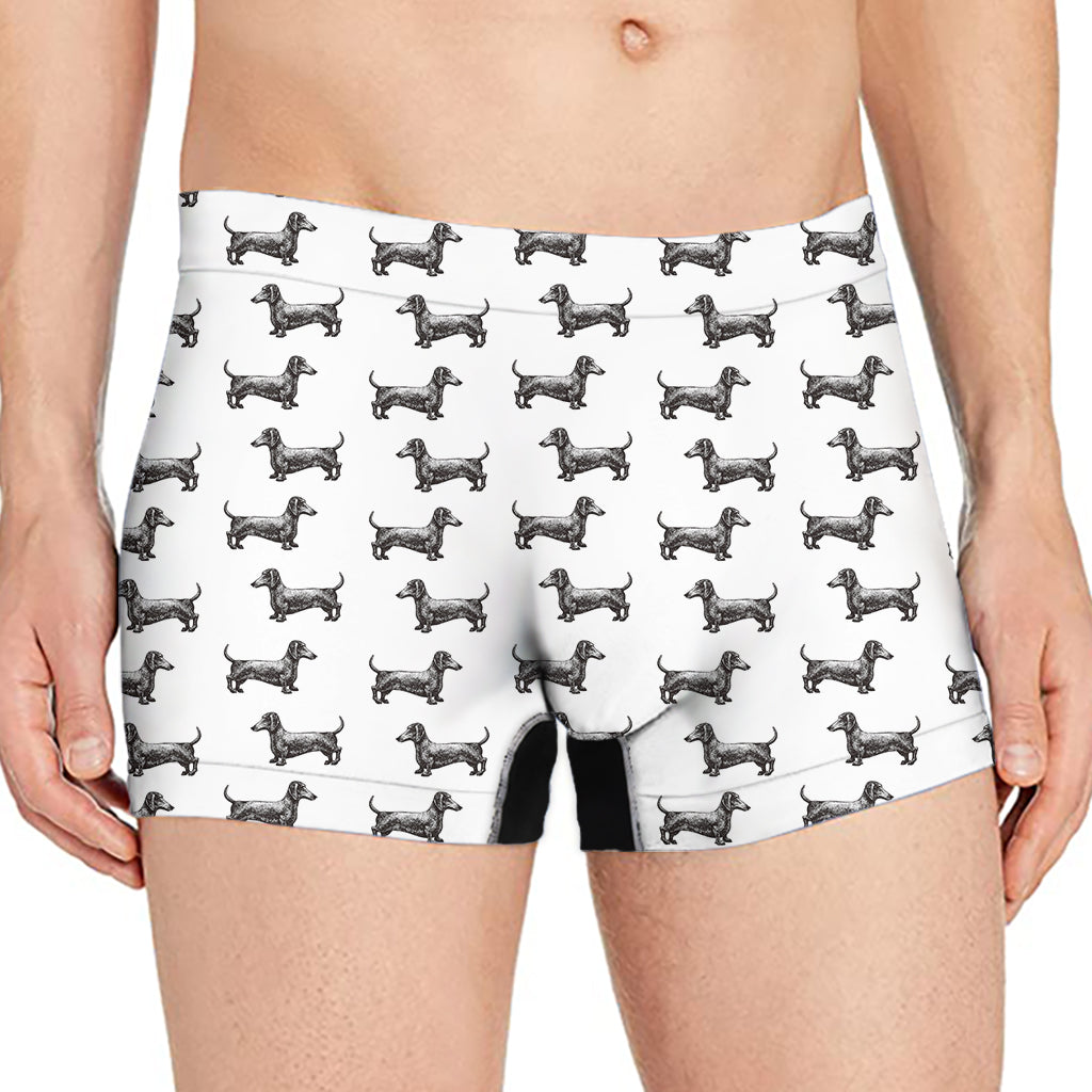 Black And White Dachshund Pattern Print Men's Boxer Briefs