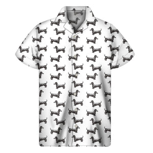 Black And White Dachshund Pattern Print Men's Short Sleeve Shirt