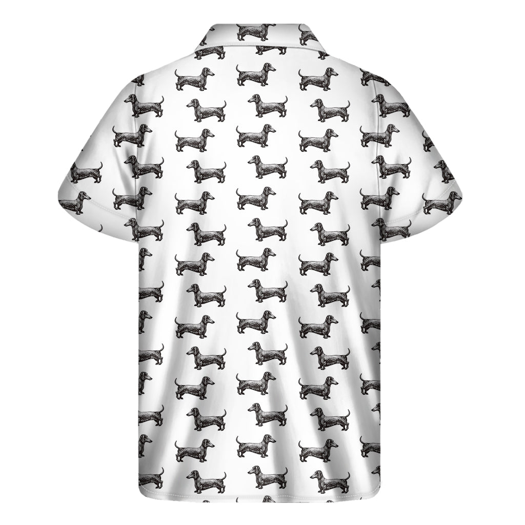 Black And White Dachshund Pattern Print Men's Short Sleeve Shirt