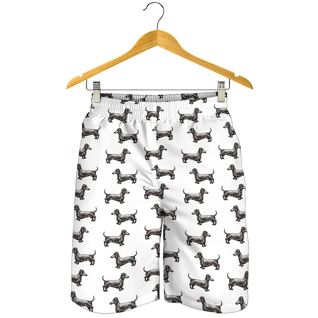 Black And White Dachshund Pattern Print Men's Shorts