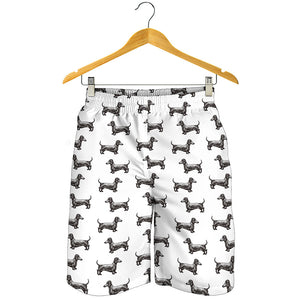 Black And White Dachshund Pattern Print Men's Shorts