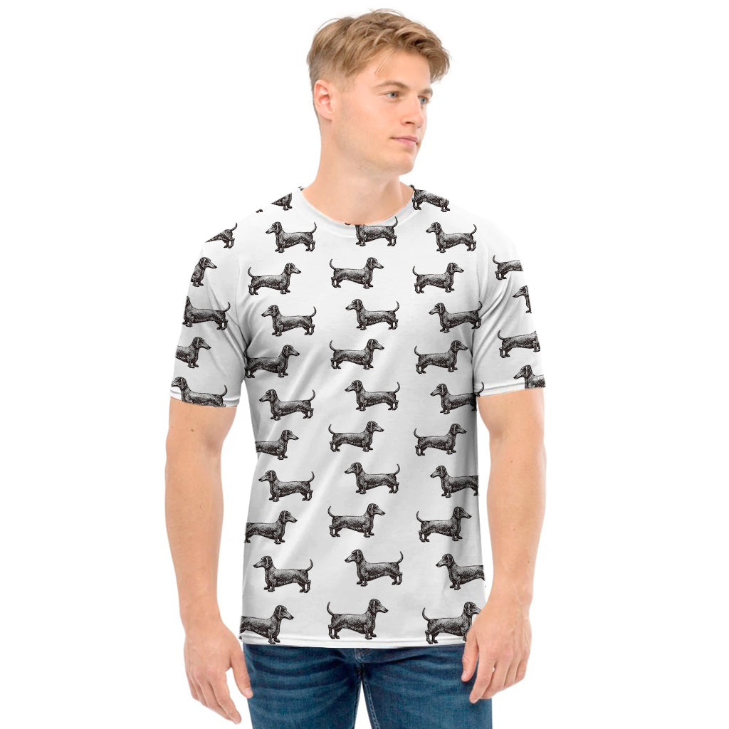 Black And White Dachshund Pattern Print Men's T-Shirt