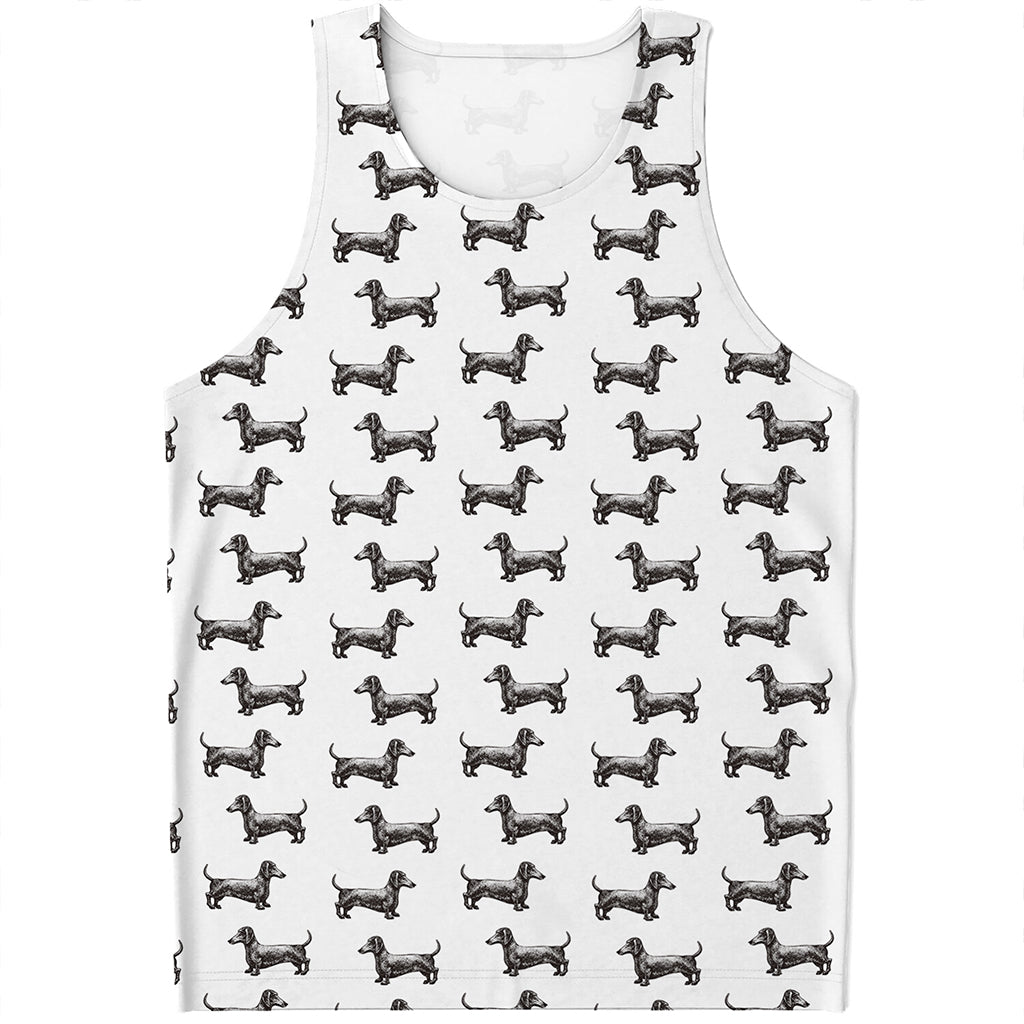 Black And White Dachshund Pattern Print Men's Tank Top