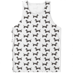 Black And White Dachshund Pattern Print Men's Tank Top