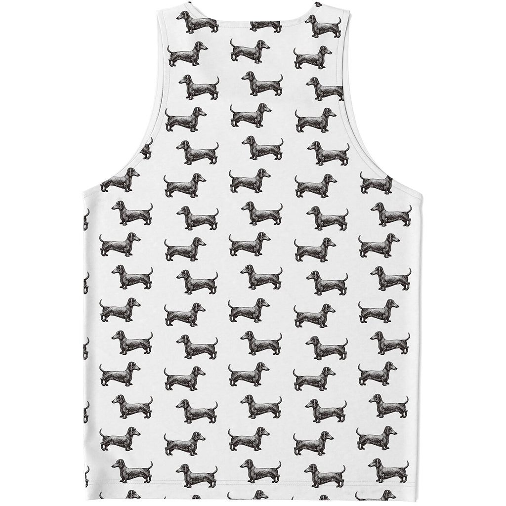 Black And White Dachshund Pattern Print Men's Tank Top