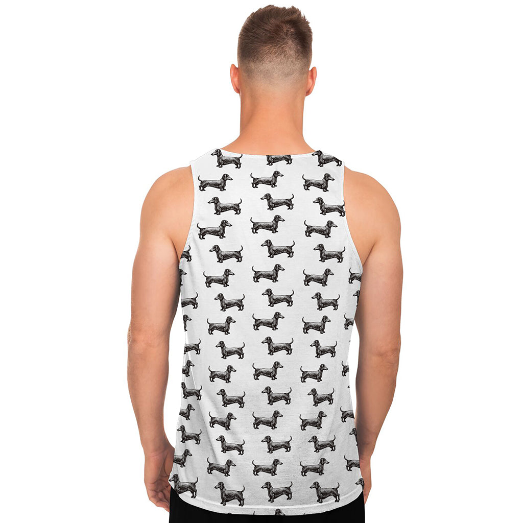 Black And White Dachshund Pattern Print Men's Tank Top