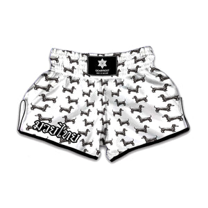 Black And White Dachshund Pattern Print Muay Thai Boxing Shorts