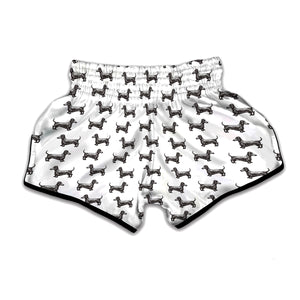 Black And White Dachshund Pattern Print Muay Thai Boxing Shorts