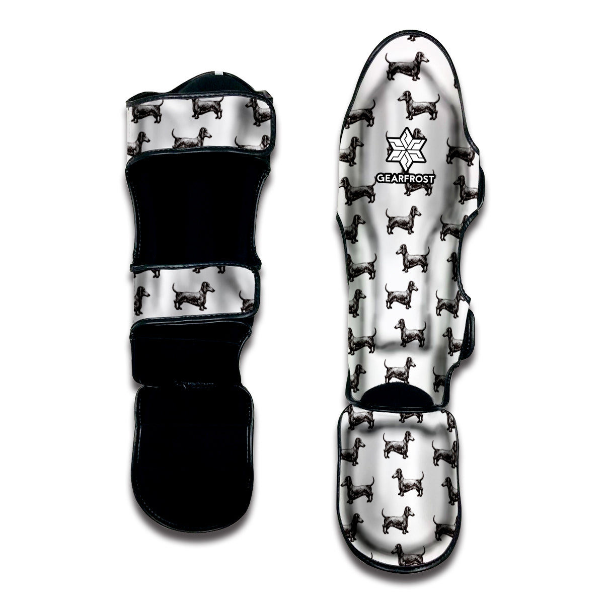 Black And White Dachshund Pattern Print Muay Thai Shin Guard