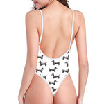 Black And White Dachshund Pattern Print One Piece High Cut Swimsuit