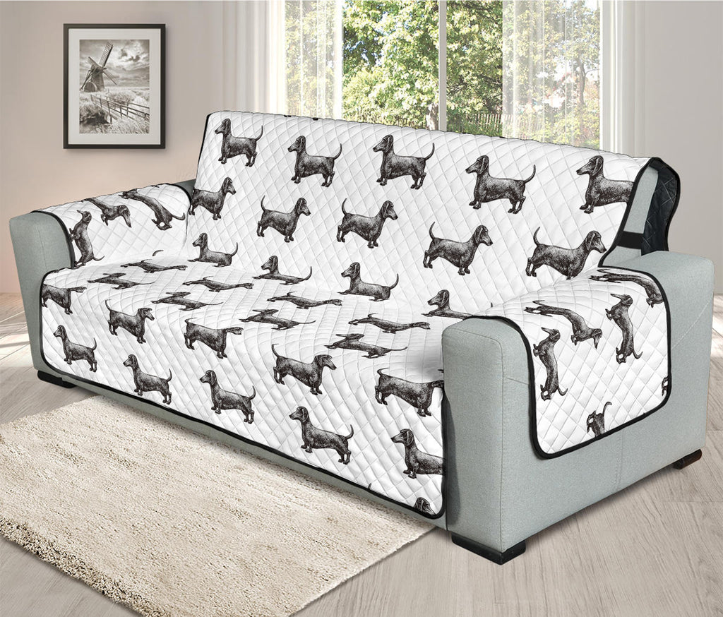 Black And White Dachshund Pattern Print Oversized Sofa Protector