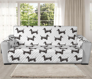 Black And White Dachshund Pattern Print Oversized Sofa Protector