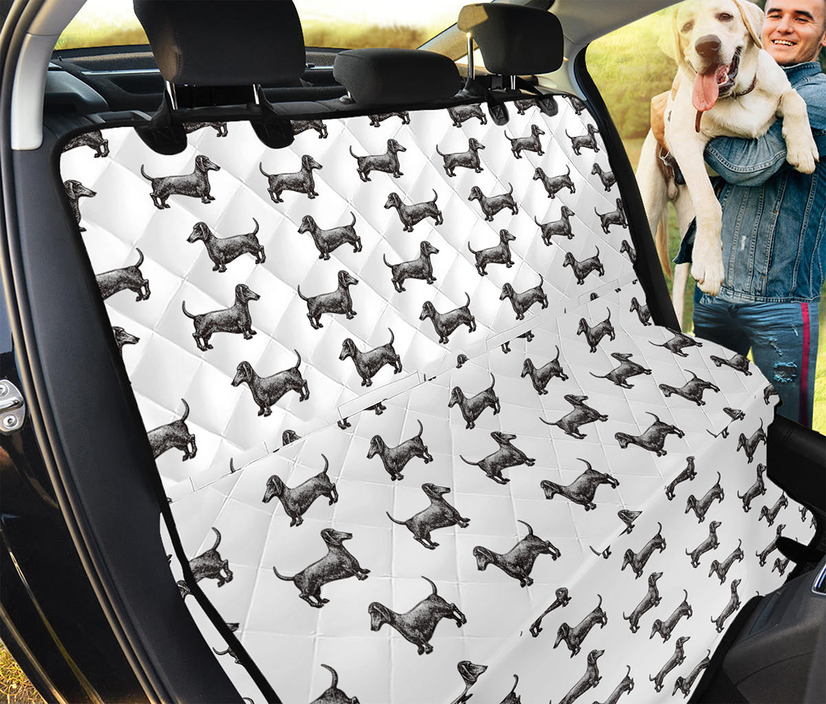 Black And White Dachshund Pattern Print Pet Car Back Seat Cover