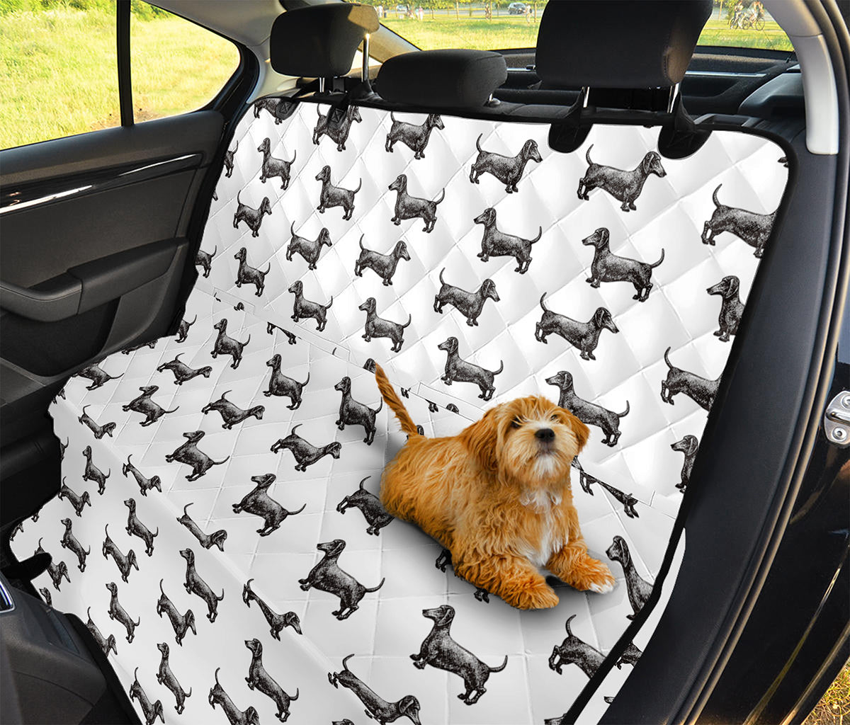 Black And White Dachshund Pattern Print Pet Car Back Seat Cover