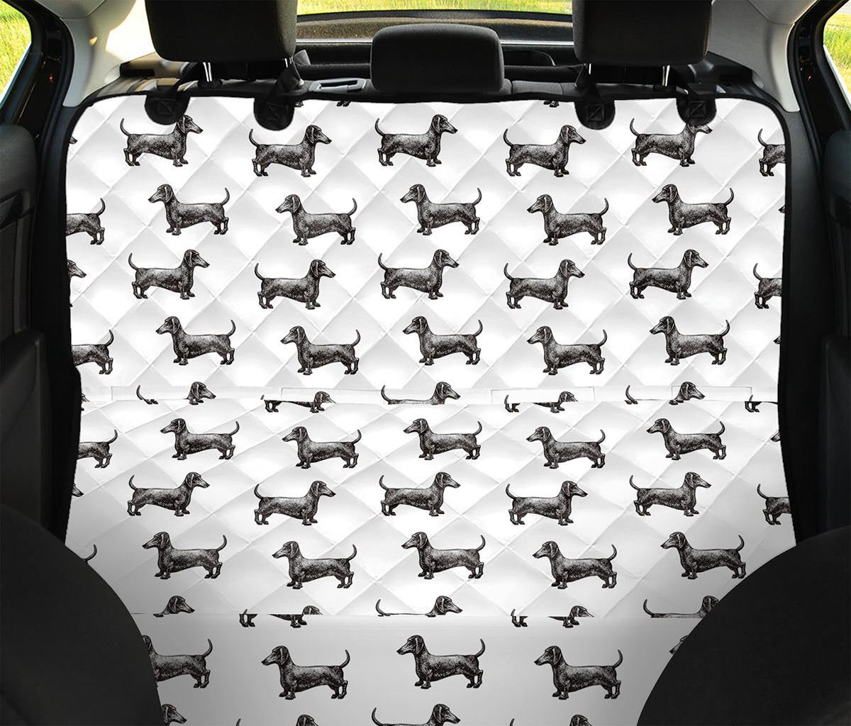 Black And White Dachshund Pattern Print Pet Car Back Seat Cover