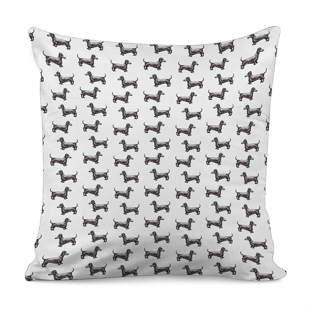 Black And White Dachshund Pattern Print Pillow Cover