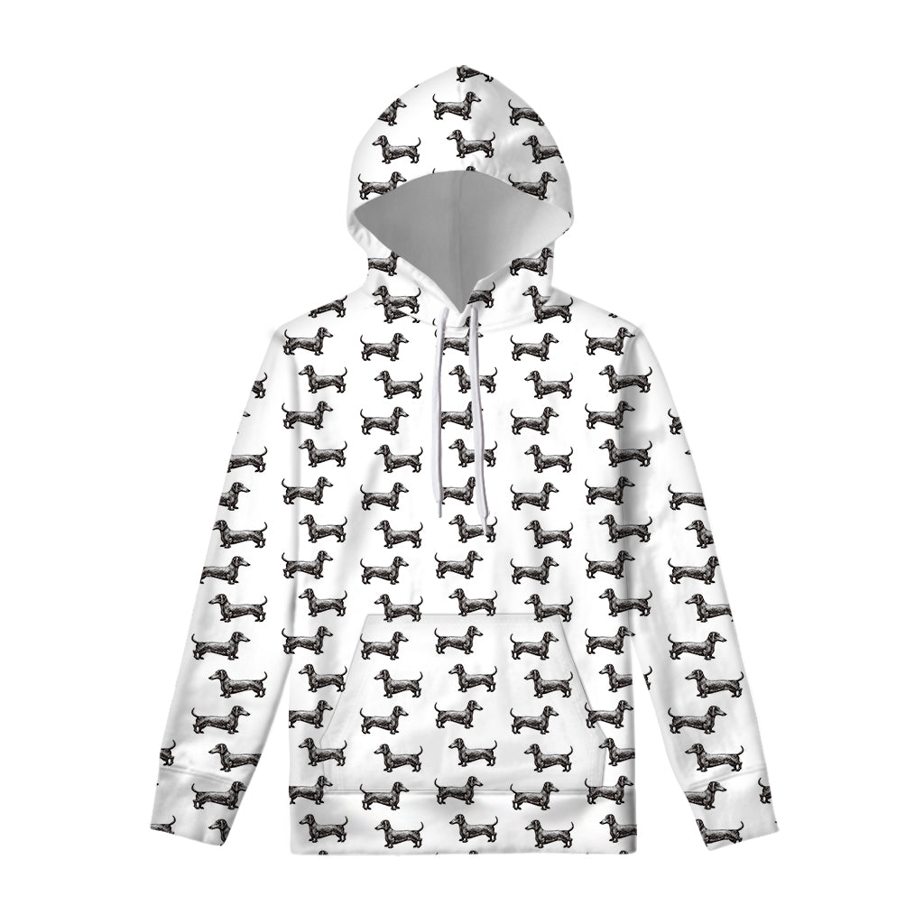 Black And White Dachshund Pattern Print Pullover Hoodie