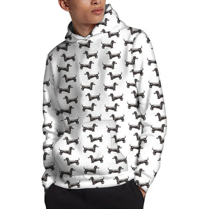 Black And White Dachshund Pattern Print Pullover Hoodie