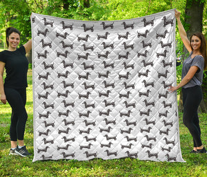 Black And White Dachshund Pattern Print Quilt