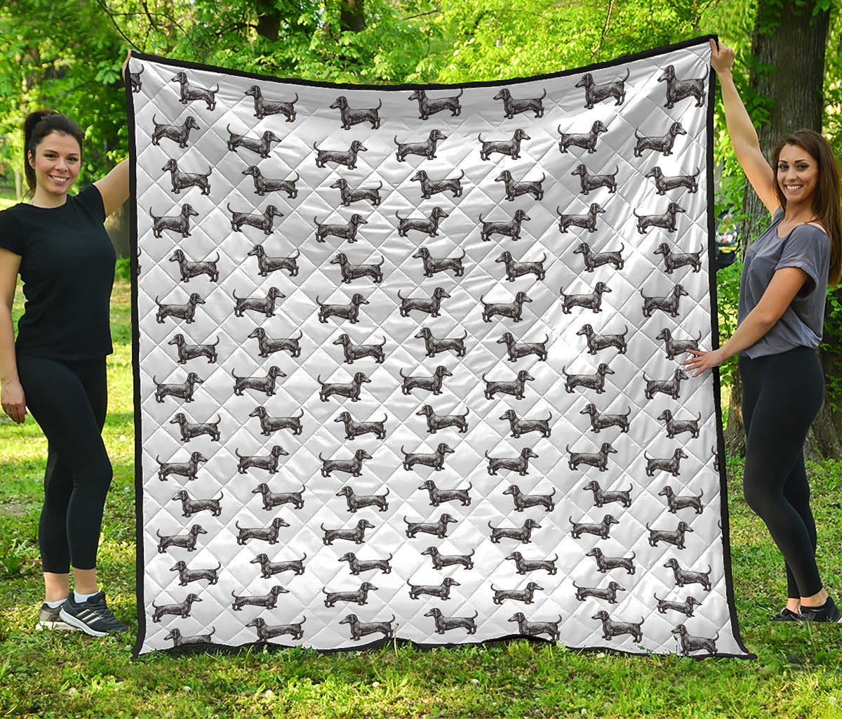 Black And White Dachshund Pattern Print Quilt