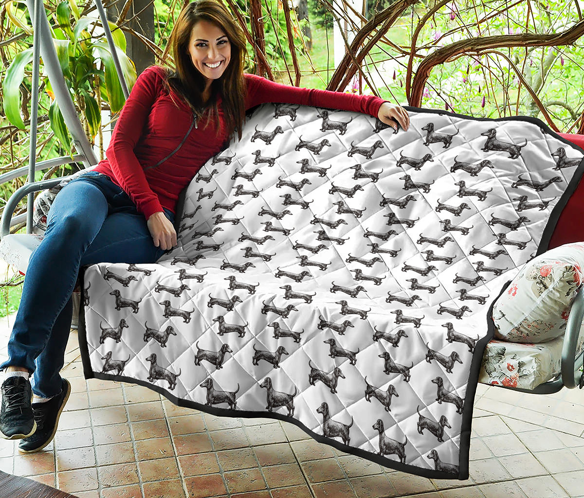 Black And White Dachshund Pattern Print Quilt