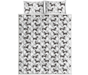 Black And White Dachshund Pattern Print Quilt Bed Set