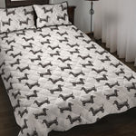 Black And White Dachshund Pattern Print Quilt Bed Set