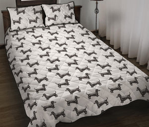 Black And White Dachshund Pattern Print Quilt Bed Set